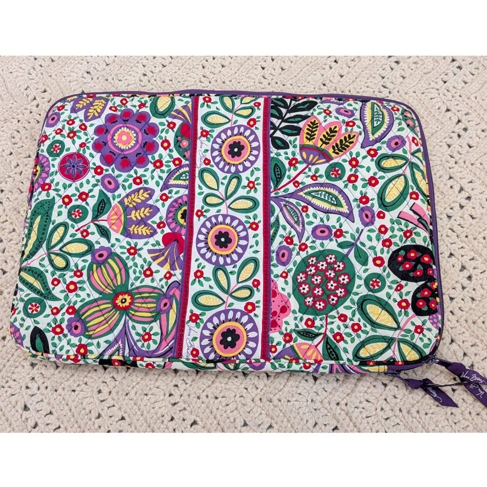 Vera‎ Bradley "Viva la Vera" Quilted Laptop Sleeve Floral Purple Green Case